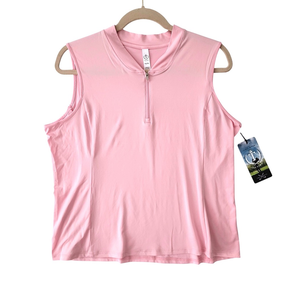 New Tee Time Golf Womens XL Pink Sleeveless Top‎ 1/4 Zip Preppy Pickleball